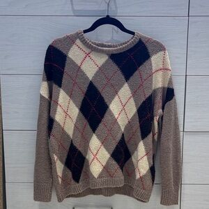 THE GREAT. Argyle Sweater in Cream, Black, and Red